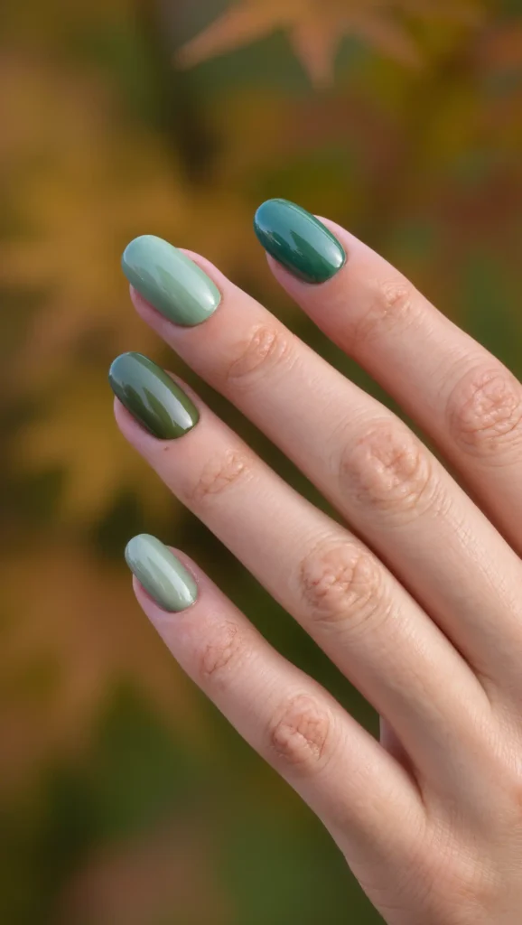 24 Fall Gradient Nail Ideas 2026: Stunning Color Blends for the Perfect Autumn Manicure 4 Olive Woodland Fade