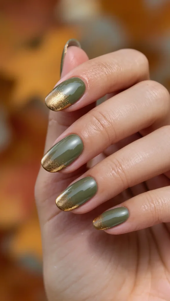25 Fall Ombré Nail Ideas 2026: Beautiful Gradient Manicures for a Cozy Autumn Look 12 Olive to Gold Ombré