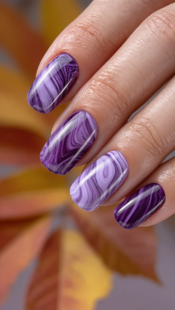 24 Fall Marble Nail Art Ideas 2026: Elegant Stone-Inspired Manicures You'll Love 10 Plum Amethyst Swirls