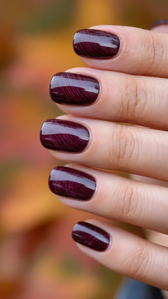 25 Fall Swirl Nail Ideas 2026: Artistic Manicures with a Cozy Autumn Twist 9 Plum Velvet Curves