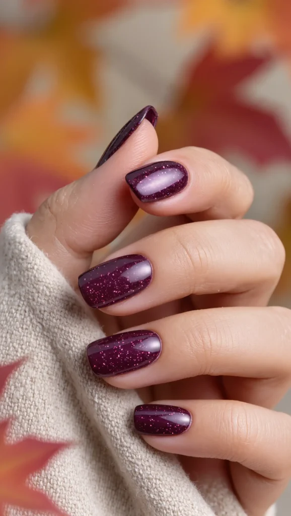 25 Fall Glitter Nail Ideas 2026: Sparkling Manicures That Light Up Autumn 12 Plum Velvet Glitter