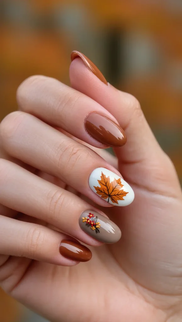 24 Fall Flower Nail Art Ideas 2026: Elegant Floral Manicures Inspired by Autumn Blooms 23 Rustic Bouquet Accent Nails