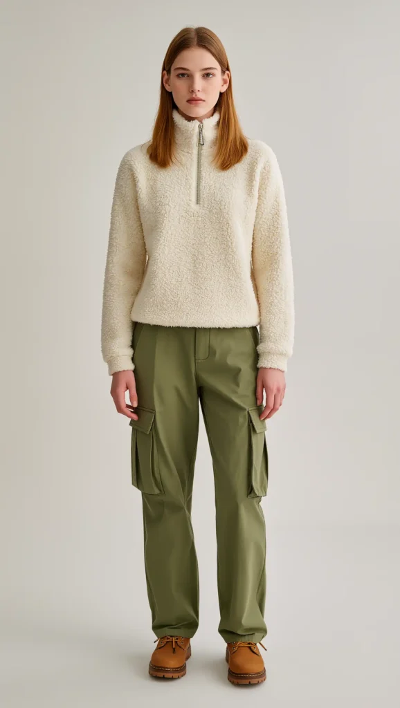 24 Cozy Fall Outfit Ideas 2026: Effortlessly Chic Looks to Wear All Season 14 Sherpa Pullover with Cargo Pants