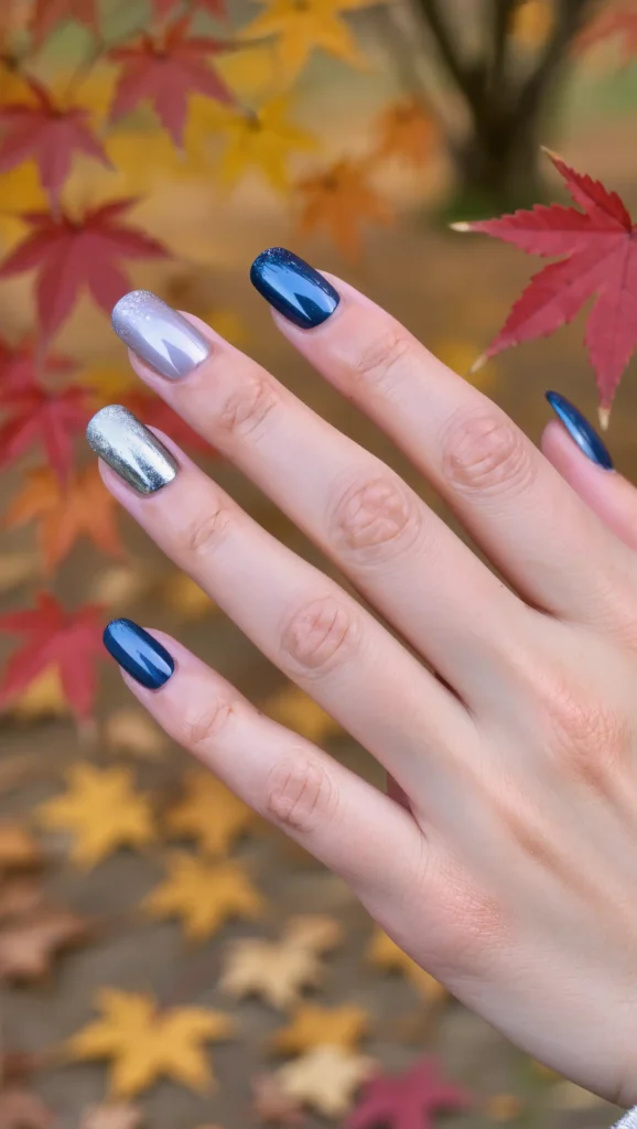25 Fall Ombré Nail Ideas 2026: Beautiful Gradient Manicures for a Cozy Autumn Look 23 Slate Blue to Silver