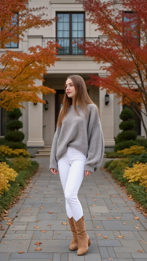 Soft Gray Sweater & White Jeans