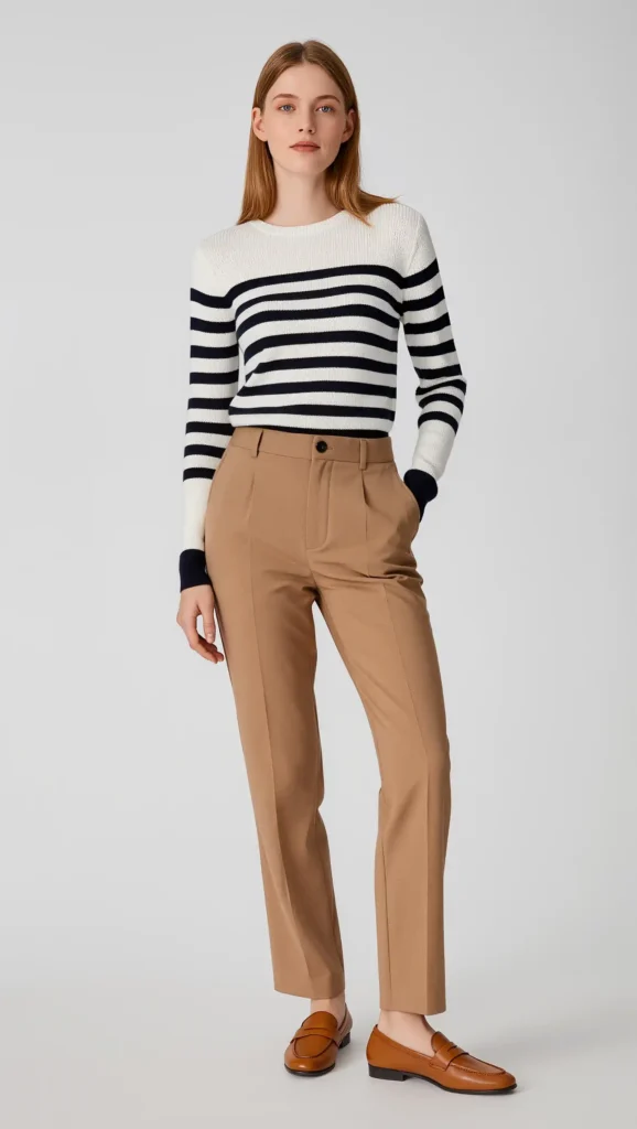 24 Cozy Fall Outfit Ideas 2026: Effortlessly Chic Looks to Wear All Season 23 Striped Knit & Camel Trousers