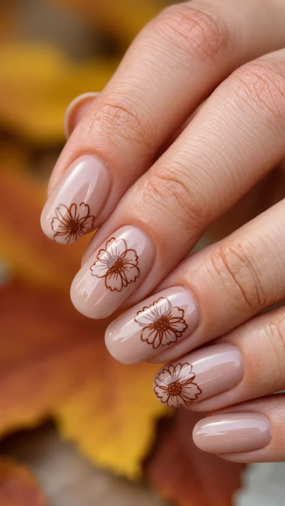 24 Fall Flower Nail Art Ideas 2026: Elegant Floral Manicures Inspired by Autumn Blooms 6 Terracotta Floral Sketches