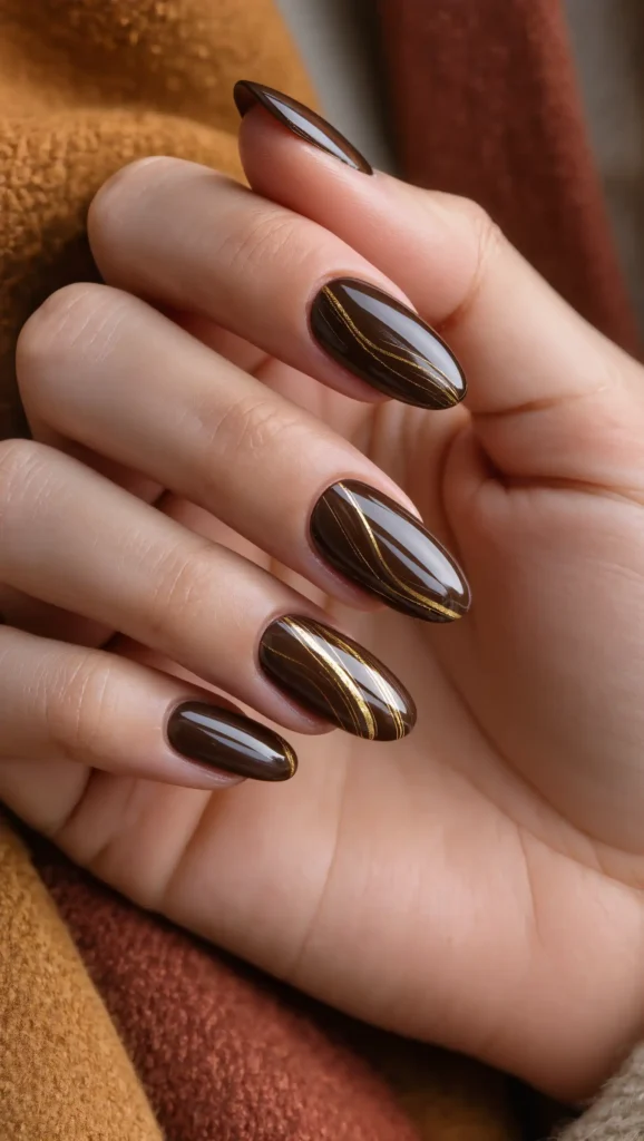 25 Fall Swirl Nail Ideas 2026: Artistic Manicures with a Cozy Autumn Twist 26 Truffle Gold Flow