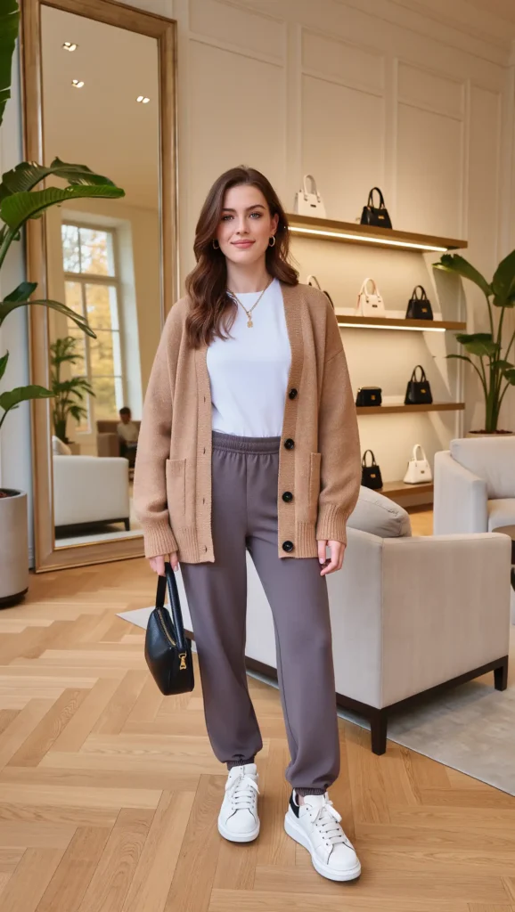 25 Fall Lazy Day Outfits Ideas 2026: Comfy Looks That Still Feel Cute 17 Basic Tee + Cardigan + Joggers
