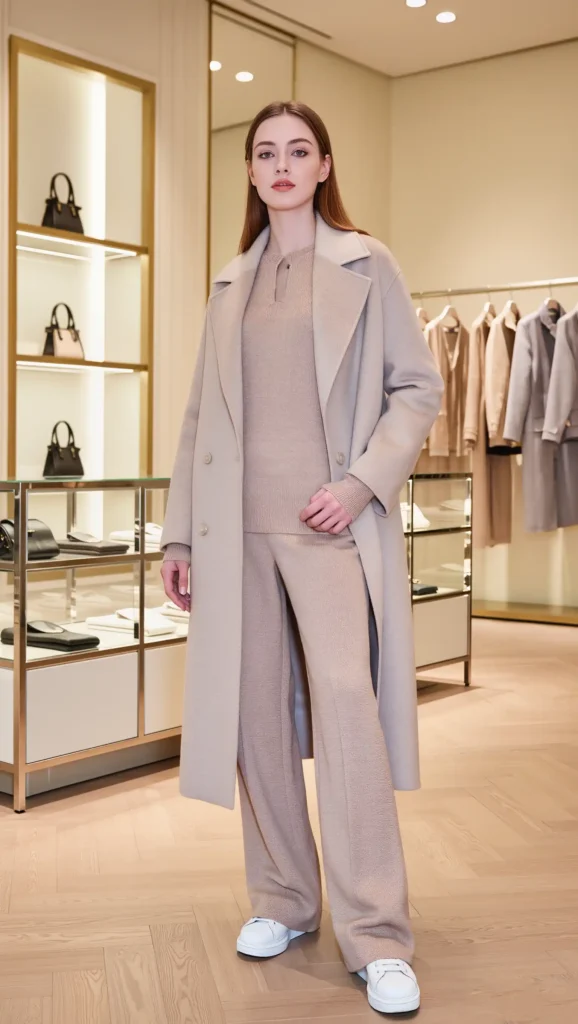 25 Fall Vanilla Girl Outfits Ideas 2026: Cozy, Creamy & Effortlessly Chic 20 Beige Knit Set + Long Coat