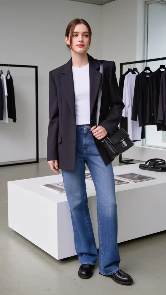 25 Fall Korean Outfit Ideas 2026: Cute, Chic & Effortlessly Trendy Looks 32 Black Blazer + White Tee + Denim