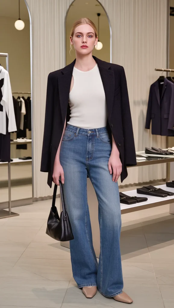Black Blazer + Wide-Leg Jeans