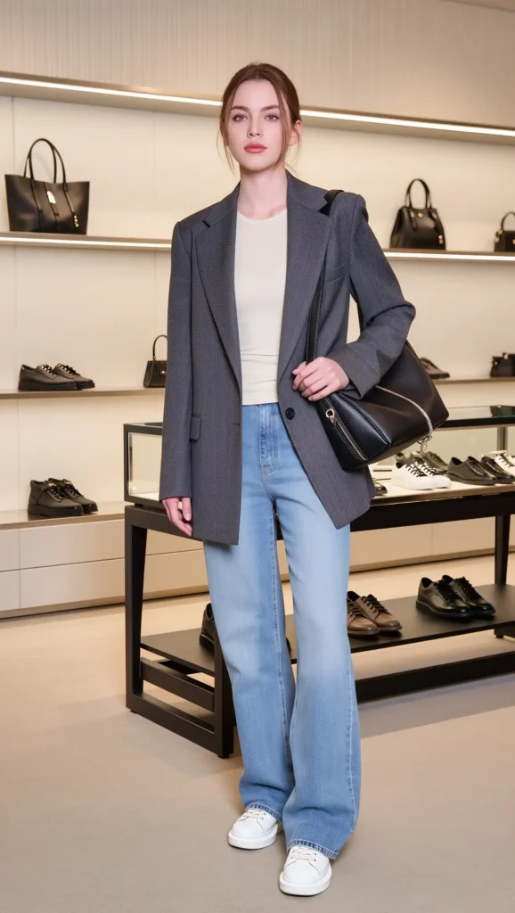 25 Fall Korean Outfit Ideas 2026: Cute, Chic & Effortlessly Trendy Looks 6 Blazer + Wide-Leg Jeans