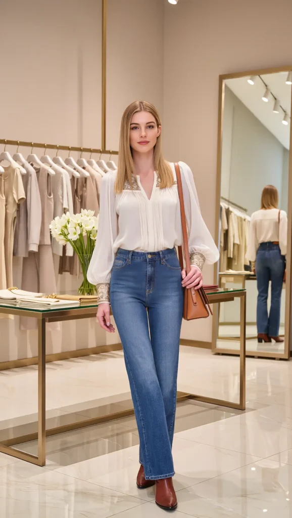 25 Fall Boho Outfit Ideas 2026: Free-Spirited Looks That Feel Effortlessly Chic 15 Boho Blouse With High-Waisted Jeans