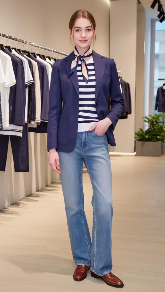 Breton Top + Blazer + Jeans