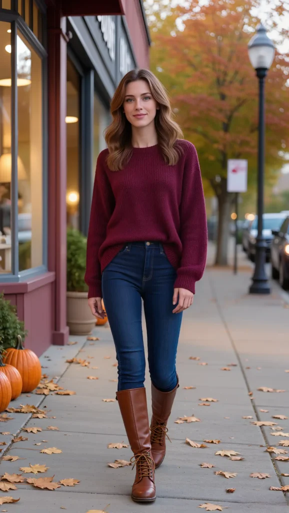 Burgundy Knit & Lace-Up Boots