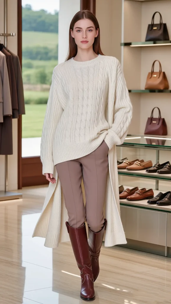 Cable-Knit Sweater & Riding Boots