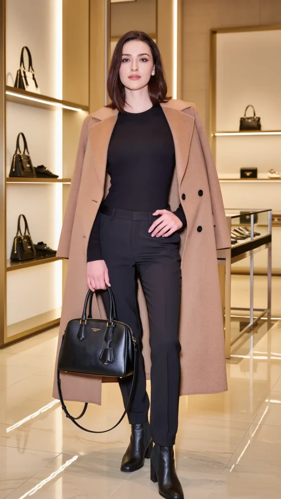 25 Fall Vanilla Girl Outfits Ideas 2026: Cozy, Creamy & Effortlessly Chic 18 Camel Coat + All-Black Base