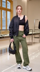 Cargo Pants + Fitted Crop Top