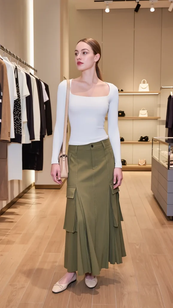 24 Unique Fashion Looks That Feel Fresh in 2026 8 Cargo Skirt With a Feminine Top