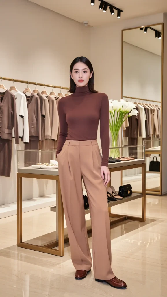 Chocolate Turtleneck & Wide-Leg Pants