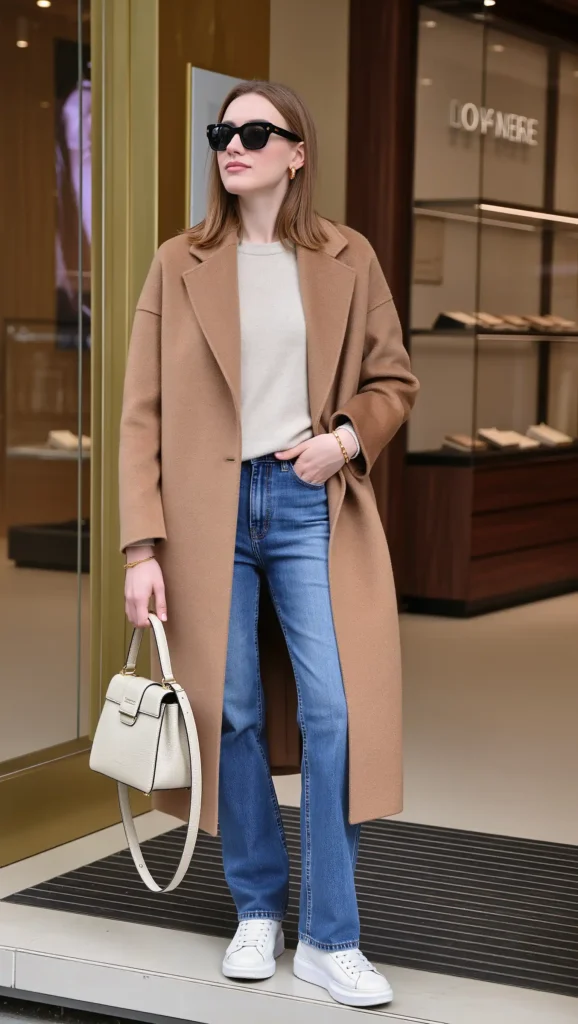 Coat + Jeans + Sneakers