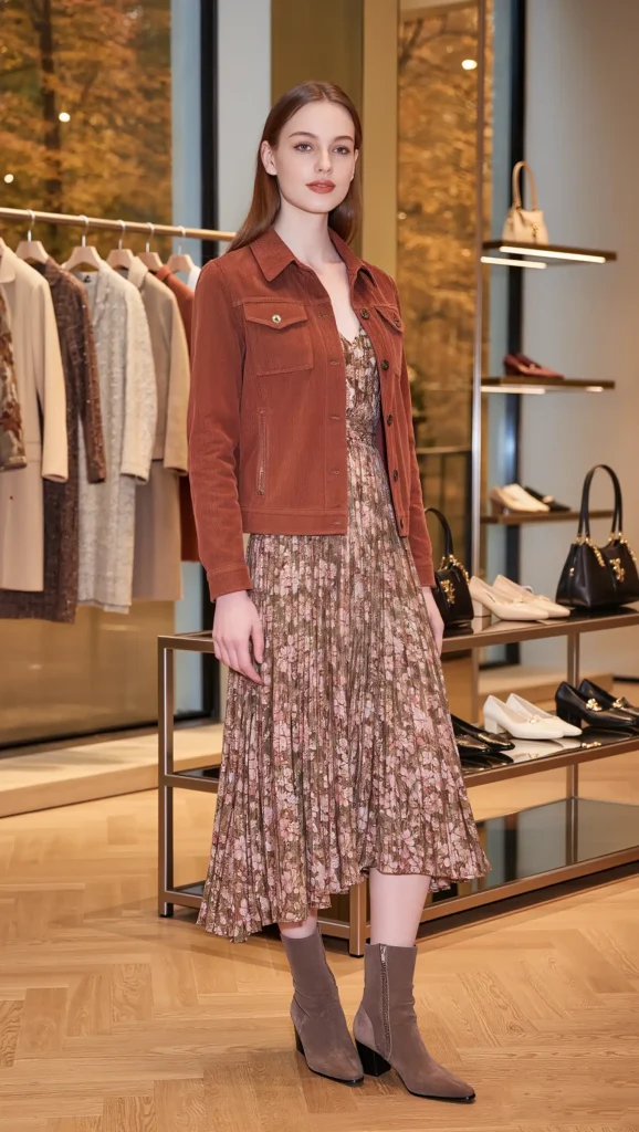 25 Fall Pinterest Girl Outfit Ideas 2026: Aesthetic Looks You'll Want to Save Instantly 15 Corduroy Jacket & Floral Dress