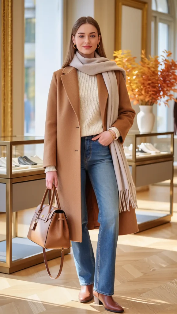 Cozy Coat + Sweater + Jeans