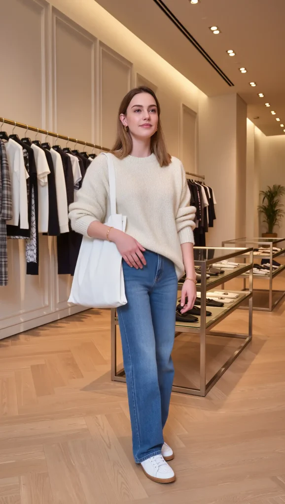 25 Fall Lazy Day Outfits Ideas 2026: Comfy Looks That Still Feel Cute 3 Cozy Sweater + Straight-Leg Jeans