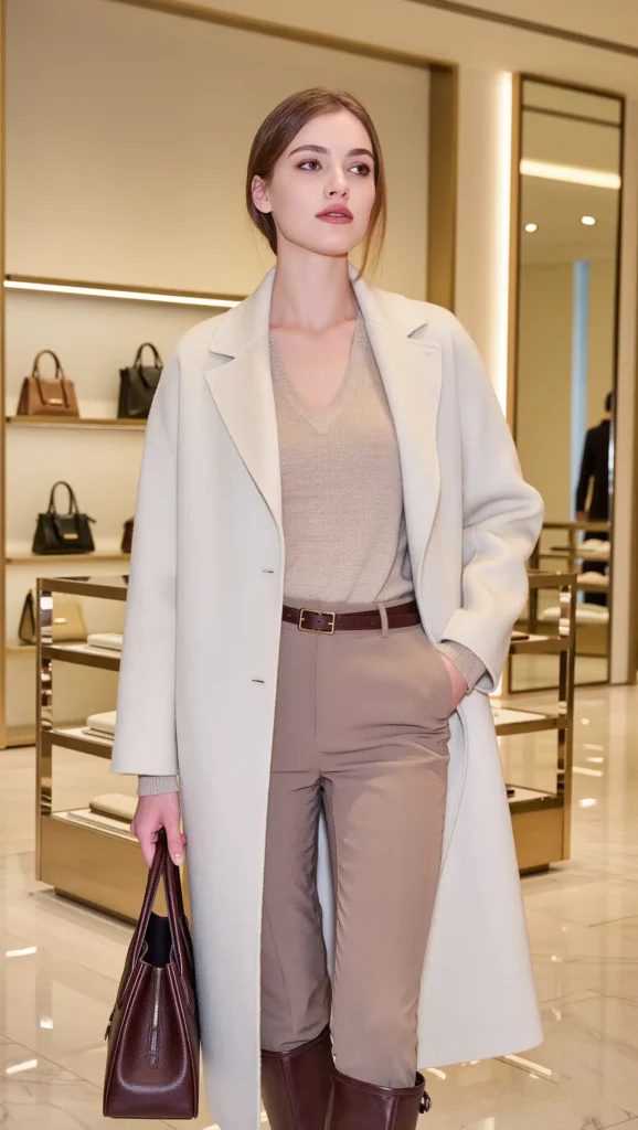 25 Fall Vanilla Girl Outfits Ideas 2026: Cozy, Creamy & Effortlessly Chic 26 Cream Coat + Chocolate Accessories
