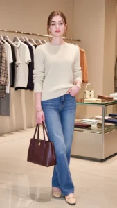 Cream Sweater + Straight-Leg Jeans