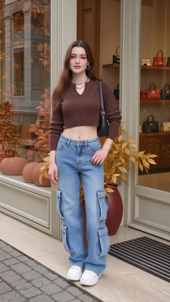 25 Fall Y2K Outfit Looks 2026: Nostalgic, Cool & Totally Main-Character 20 Cropped Sweater + Cargo Jeans