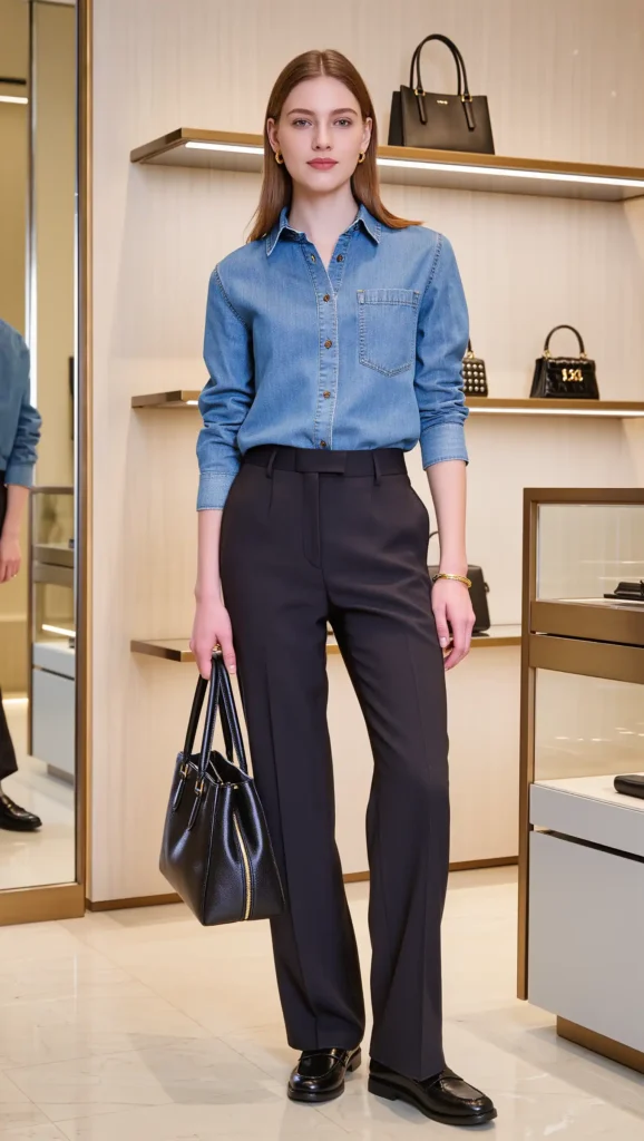 Denim Shirt + Black Trousers