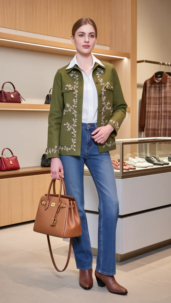 25 Fall Boho Outfit Ideas 2026: Free-Spirited Looks That Feel Effortlessly Chic 20 Embroidered Jacket With a White Blouse