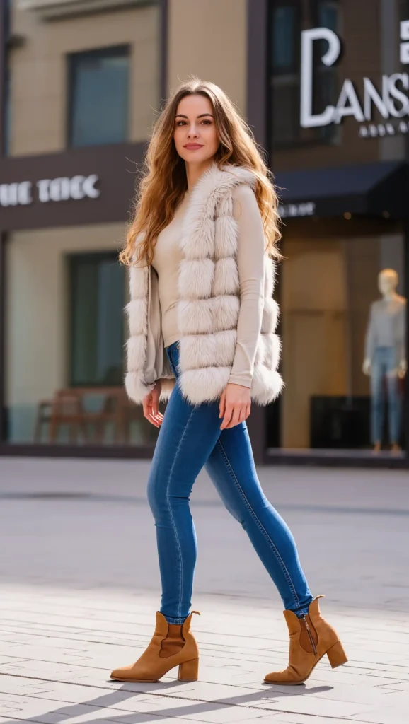 Faux Fur Vest & Ankle Boots