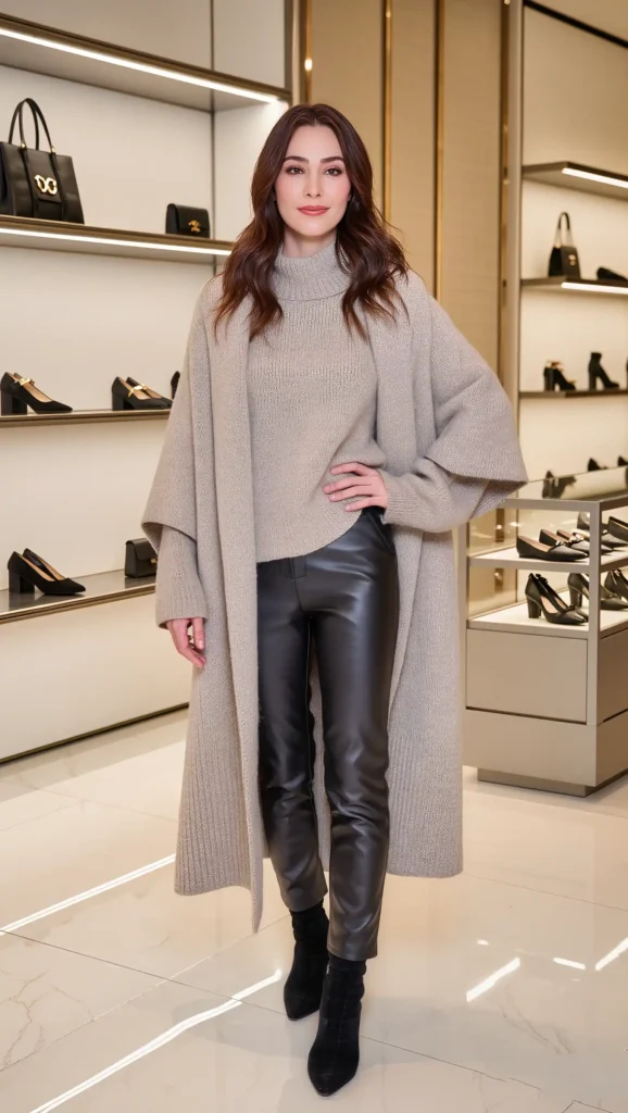 25 Fall Pinterest Girl Outfit Ideas 2026: Aesthetic Looks You'll Want to Save Instantly 16 Faux Leather Pants & Chunky Sweater