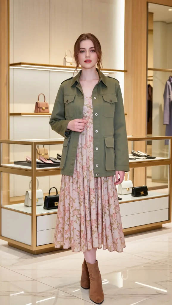 24 Unique Fashion Looks That Feel Fresh in 2026 14 Floral Dress With a Utility Jacket