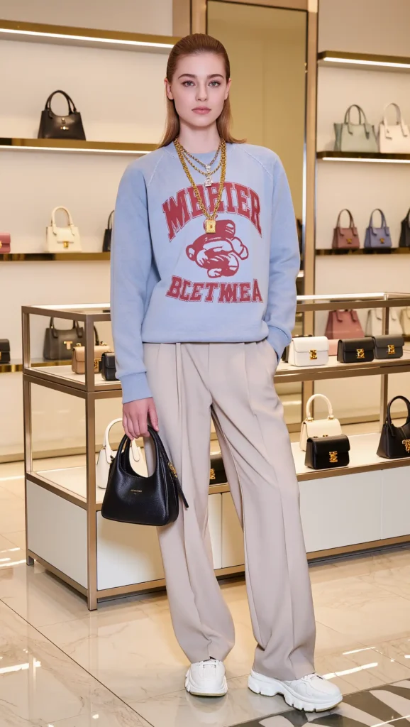 Graphic Sweatshirt + Wide-Leg Trousers