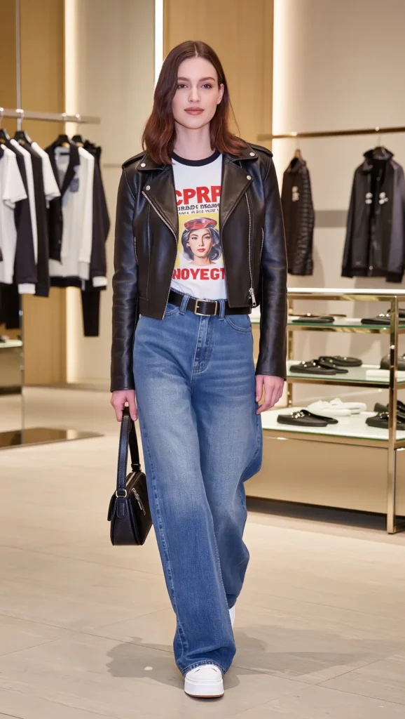 25 Fall Y2K Outfit Looks 2026: Nostalgic, Cool & Totally Main-Character 7 Graphic Tee + Wide-Leg Jeans