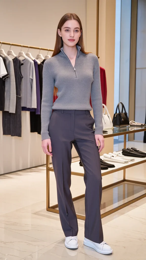 25 Fall Pinterest Girl Outfit Ideas 2026: Aesthetic Looks You'll Want to Save Instantly 19 Gray Half-Zip Sweater & Tailored Pants