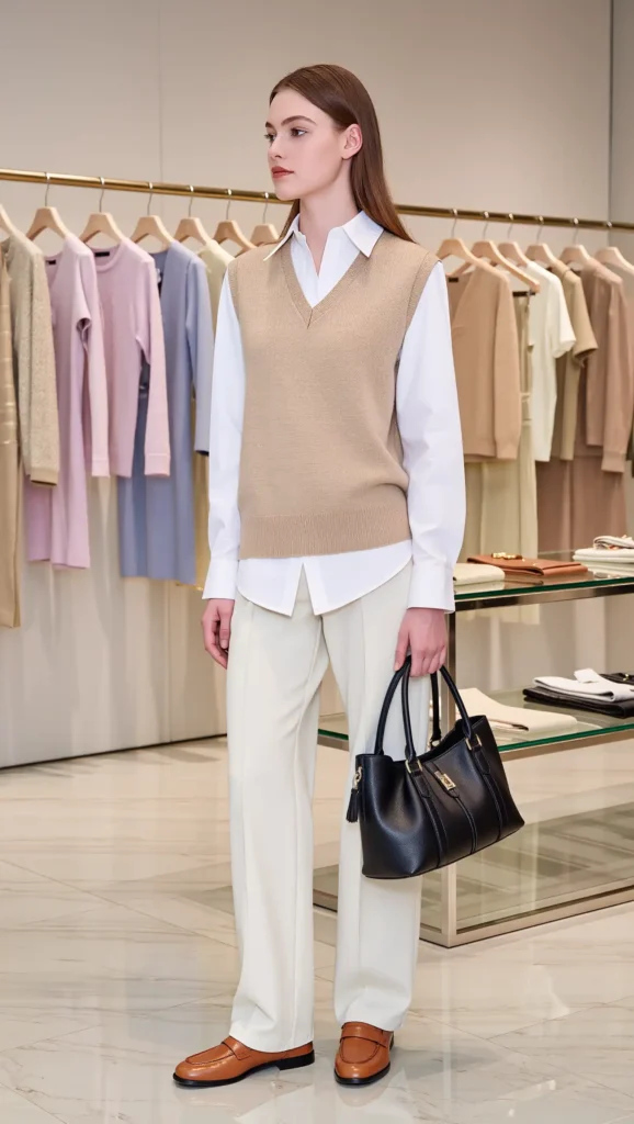 25 Fall Korean Outfit Ideas 2026: Cute, Chic & Effortlessly Trendy Looks 17 Knit Vest + Button-Down Shirt