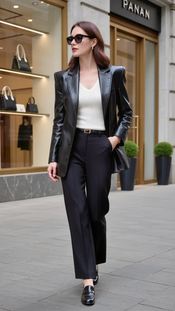 Leather Blazer & Tailored Pants