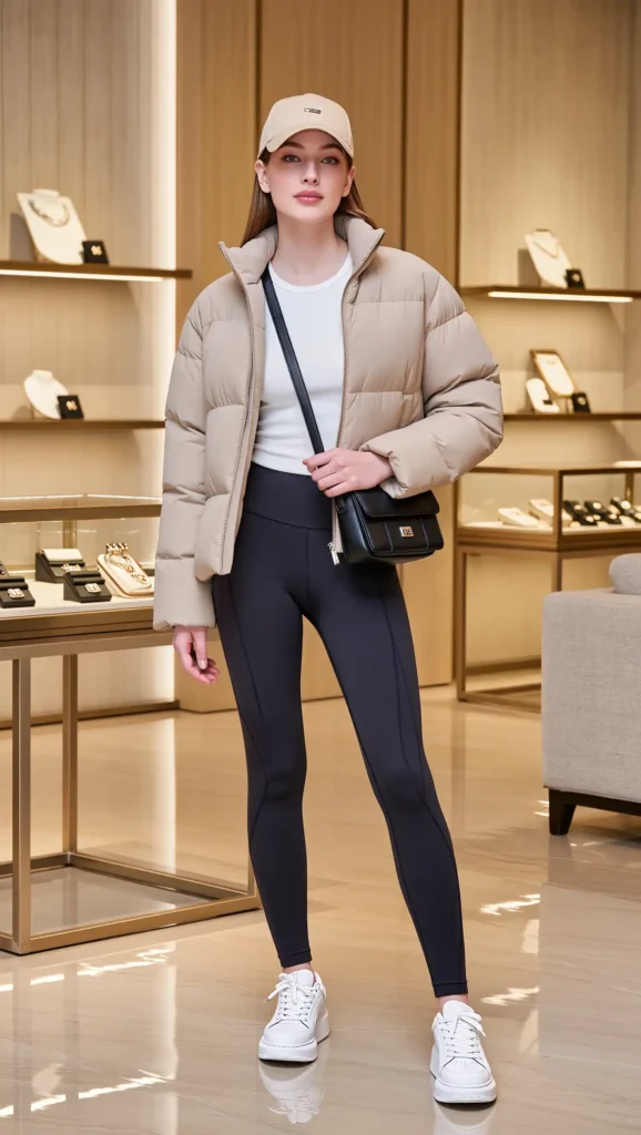 25 Fall Lazy Day Outfits Ideas 2026: Comfy Looks That Still Feel Cute 20 Puffer Jacket + Leggings