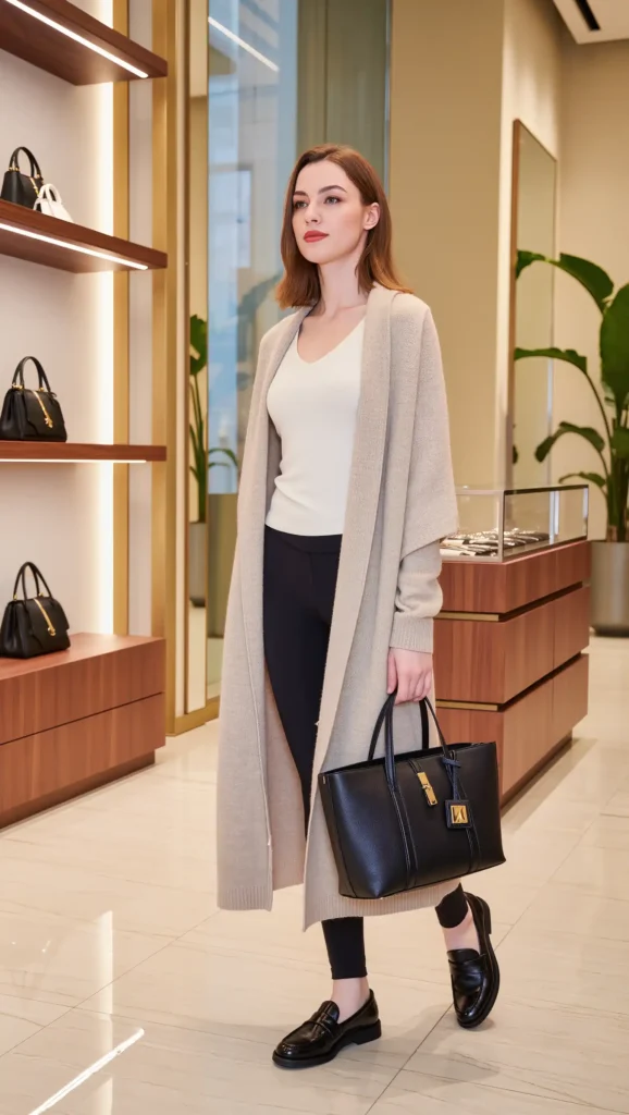 Long Cardigan + Black Leggings