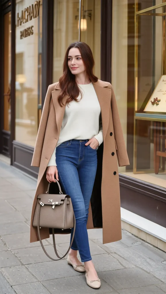 Long Wool Coat + Ballet Flats