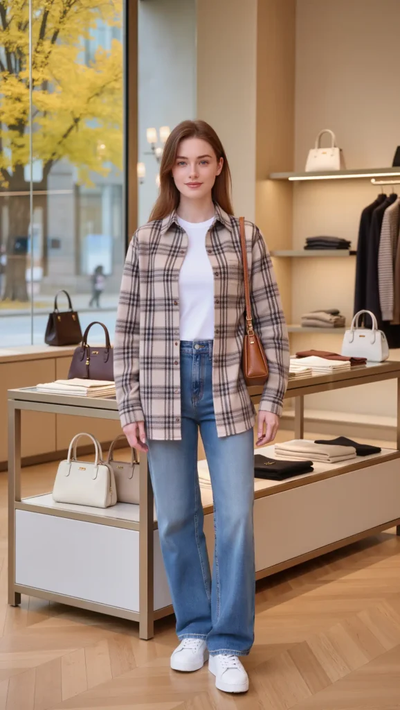 25 Fall Lazy Day Outfits Ideas 2026: Comfy Looks That Still Feel Cute 9 Oversized Flannel + Basic Tee