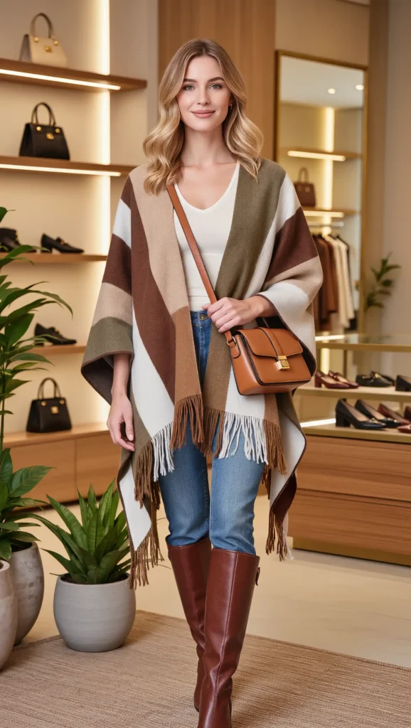 25 Fall Boho Outfit Ideas 2026: Free-Spirited Looks That Feel Effortlessly Chic 19 Oversized Poncho With Jeans