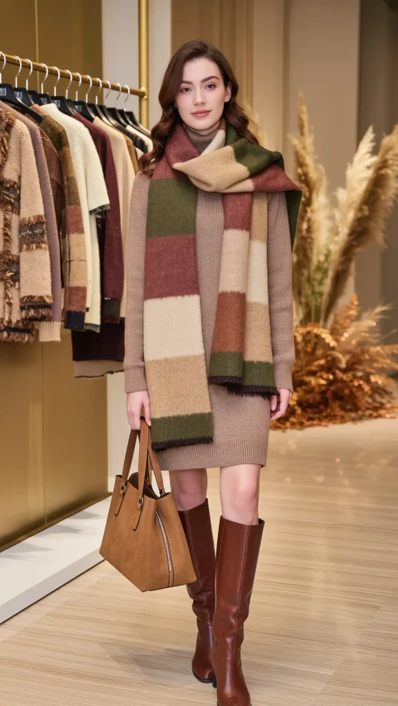 25 Fall Boho Outfit Ideas 2026: Free-Spirited Looks That Feel Effortlessly Chic 12 Oversized Scarf With a Sweater Dress