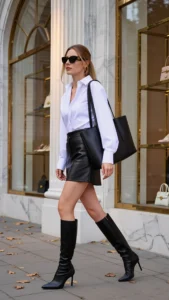 Oversized Shirt & Leather Mini