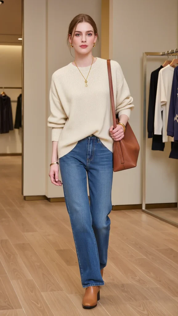 25 Fall Casual Chic Outfits Ideas 2026: Effortless & Polished Autumn Looks 2 Oversized Sweater + Straight-Leg Jeans